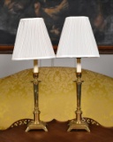 Pair of Polished Brass Candlestick Electric Lamps