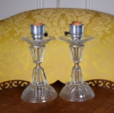 Pair of Vintage Glass Electric Lamps