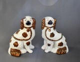 Antique 19th C. Staffordshire Copper Luster Pair of Spaniels, England