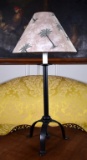 Black Strap Metal Lamp with Palm Trees Shade