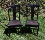 Two Antique Oak Chairs with Leather Seats