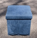 Blue Velour Storage Ottoman