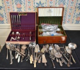 Lot of Mostly Silver Plate Flatware and Some Stainless and Two Storage Boxes