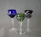 Bleikristale Hand Cut to Clear Wine Glasses-Cobalt Blue, Green, & Ruby