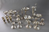 Lot of 25 Weighted Sterling Silver Pieces:  Candle Holders, Compotes, Sherbets, Cordials & Rattle