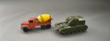 Two Vintage Tootsietoy Metal Toys: Howitzer Tank & Cement Mixer
