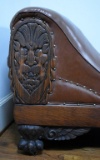 Antique Empire Revival Lion Mask & Paw Fainting Couch or Day Bed, Oak and Leather with Nailhead Trim