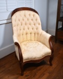 Antique Victorian Mahogany Tufted Spoon Back Armchair