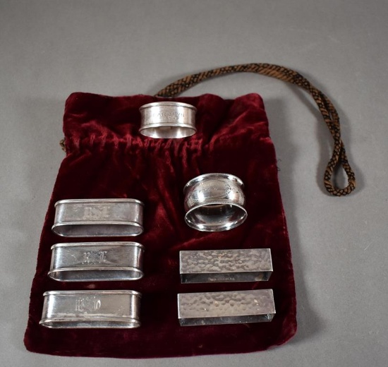 Seven Antique Sterling Silver Napkin Rings
