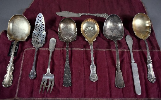 Nine Miscellaneous Sterling Silver Larger Size Serving Flatware Pieces