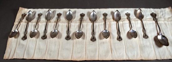 A Set of 12 Towle “Old Colonial” Sterling Silver Fruit Spoons & 1 Matching Melon Spoon