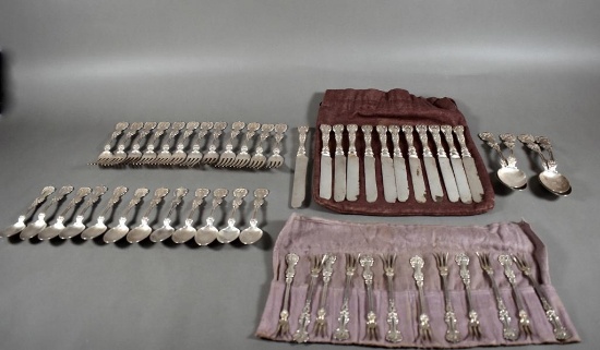 A Set of Antique Whiting Sterling Silver Flatware, 52 Pieces