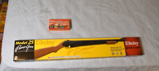 A Daisy Model 25 Pump BB Gun (NIP) with Riders of the Silver Screen Collector's Knife