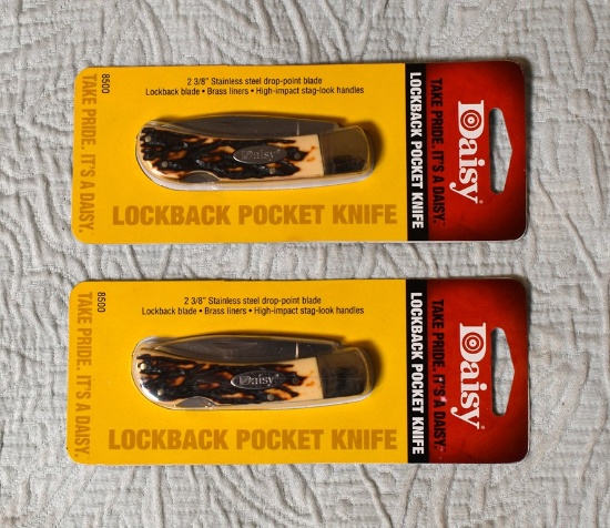 Two Daisy Faux Stag Horn Handle Collector's Lockback Pocket Knives