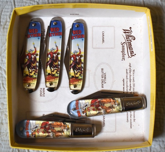 A Lot of Five Collectible Daisy Red Ryder Pocket Knives by Barlow and Other
