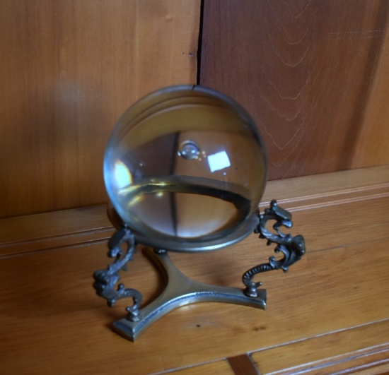 Crystal Gazing Orb on Dragon Motif Solid Brass Stand