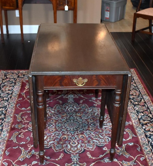 20th Century Mahogany Assoc, Inc. Certified Mahogany Drop Leaf Dining Table with Two Drawers