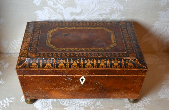 Inlaid and Painted Early 18th Century Napoleonic Era Burl Wood Box