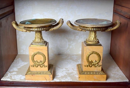 A Pair of Empire Marble and Ormolu Tazzas