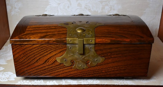 Antique 19th Century Burl Wood Box with Brass Fittings