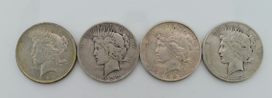 Two 1922-D & Two 1922-S Peace Silver Dollars, Total of 4 Coins