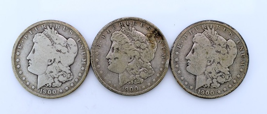 Three 1900-O Morgan Silver Dollars
