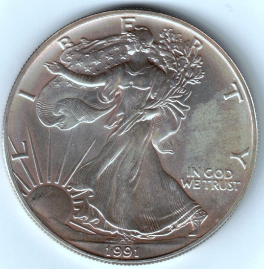 Brilliant Uncirculated 1991 American Eagle Coin, 1 Oz. Fine Silver