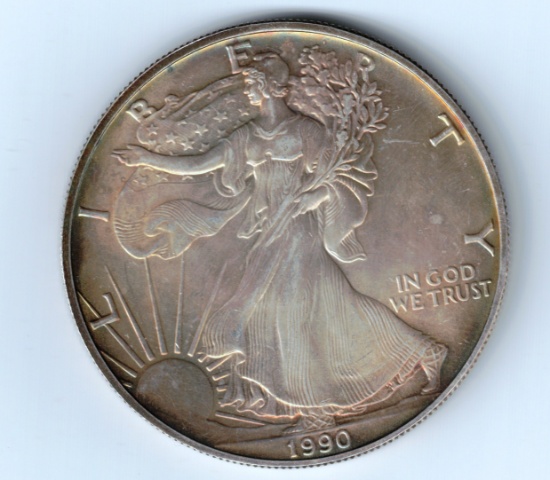1990 BU American Silver Eagle with Toning