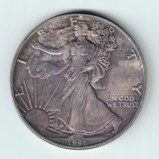 1991 American Silver Eagle with Toning