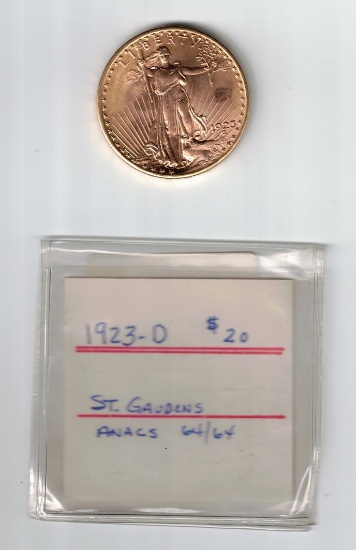 1923-D US St. Gaudens Gold Double Eagle,  0.9675 Troy Oz. Fine Gold
