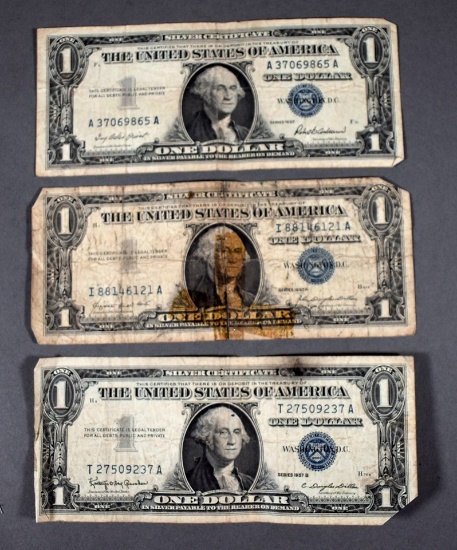 Three $1 US Silver Certificates (1957, 1957A & 1957B)