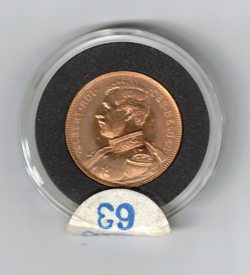 1914 20 F. Belgium Albert Roi Gold Coin, 0.1867 Troy Oz. Fine Gold