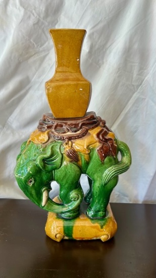 Chinese Sancai green glazed elephant