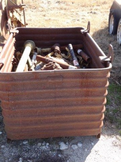 Metal Container with Lots of New & Used P.T.O. Shafts and Yokes