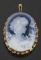 18k Gold & Carved Blue Agate Cameo Brooch