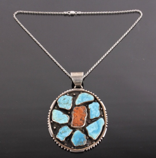 Selina Jake Sterling, Turquoise, & Coral Pendant