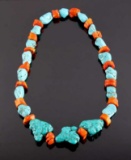 Navajo Coral and Turquoise Nugget Necklace