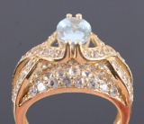 14K Gold Diamond and Aquamarine Ring