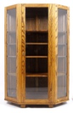 Antique Trapezoidale Oak Curio Cabinet