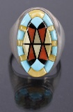 Signed Zuni Multi-Stone, Sterling Mosaic Ring