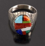 Zuni Sterling Silver, Multi-Stone Mosaic Ring