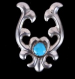 Signed Sterling Silver Brooch with Turquoise Stone