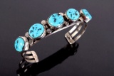 Sterling Silver Turquoise Row Cuff Bracelet.