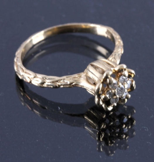 Lotus Flower Diamond & 14K Gold Ring circa 1940's