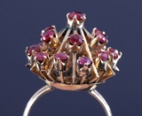 14K Gold Burmese Ruby Sputnik Design Cocktail Ring