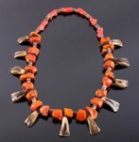Navajo Buffalo Teeth and Coral Necklace