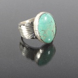 Navajo Sterling Silver & Turquoise Engraved Ring