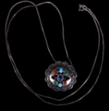 Navajo Multi-Stone Concho Pendant Necklace