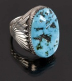 Signed Zuni Sterling Silver & Turquoise Ring