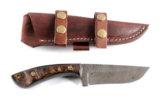 CFK Damascus Ram's Horn Knife & Scabbard